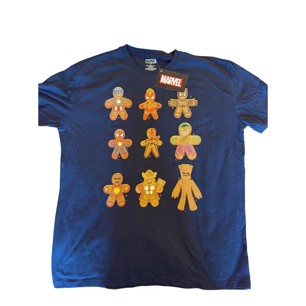 Marvel Gingerbread Avengers T-Shirt XL Navy Graphic Tee NWT
